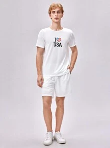 Manfinity VCAY Nam Đồ họa trái tim & khẩu hiệu Áo thun & quần đùi - trắng - Xem 6