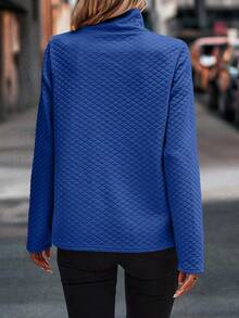 SHEIN Clasi Chất rắn Cổ cao Túi kangaroo Áo thun - Xanh đậm - Xem 2