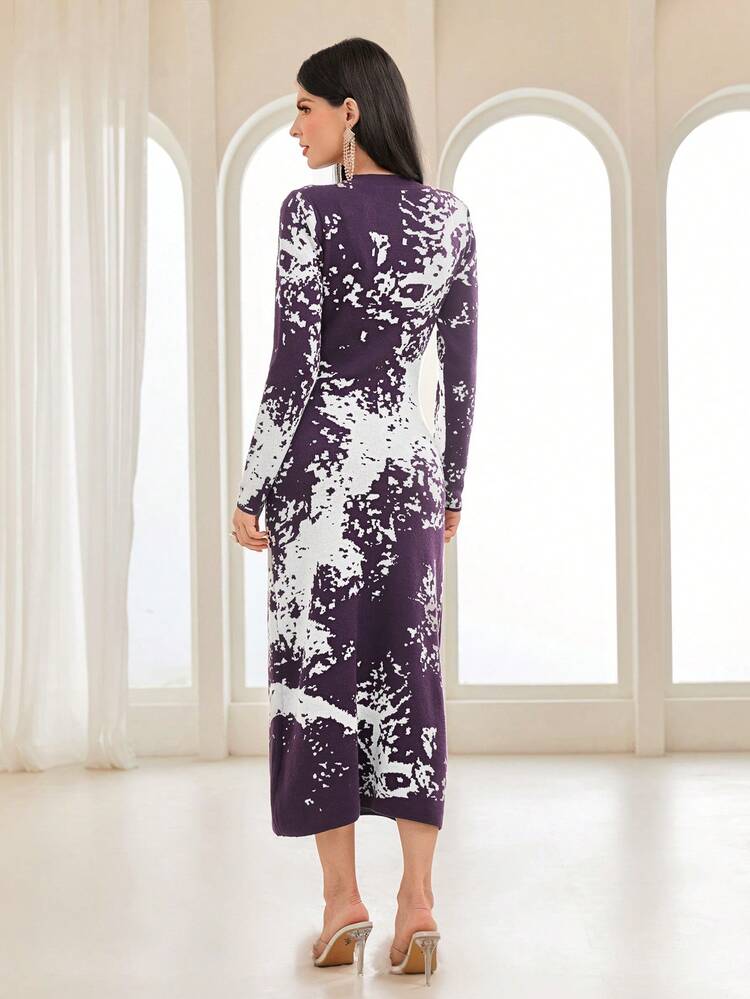 Graphic Pattern Sweater Dress