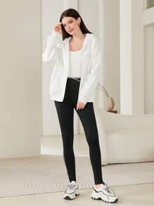 Seusyu Contrast Piping Leggings Fall Cloth For Women - Black - View 3