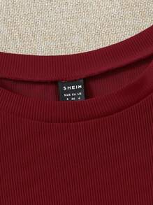 Soleia Camiseta ribete con fruncido tejido de canalé