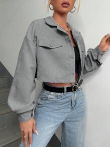 SHEIN EZwear Cazadora con diseño de solapa de hombros caídos crop de pana