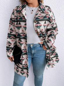 SHEIN LUNE Plus Geo Print Drop Shoulder Overcoat - Multicolor - View 5