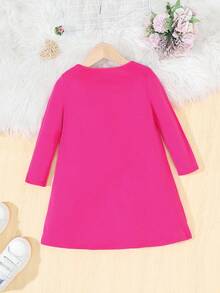 SHEIN Young Girl Cartoon & Letter Graphic Tee Dress - Hot Pink - View 2