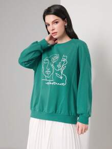 Mulvari 人物和字母圖案插肩袖運動衫 - 綠色 - 查看 4