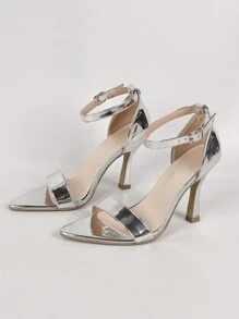 Fashionable Silver Metallic Pointed Toe High Heeled Sandals For Women - Silver - View 4