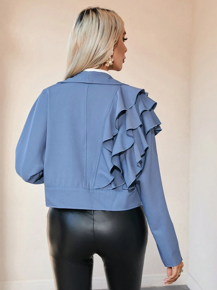 Shawl Collar Ruffle Trim Crop Jacket