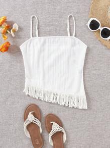 Soleia Fringe Hem Cami Top - White - View 1
