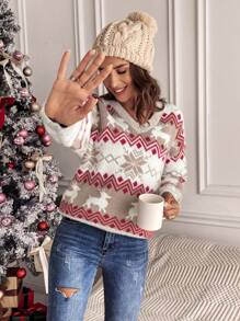 SHEIN Frenchy 秋冬圣诞图案落肩毛衣、长袖上衣 - 彩色 - 查看 6