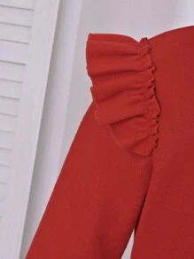 SHEIN Cô gái Tween Viền Ruffle Áo khoác & Mũ Đối với Giáng sinh - Đỏ - Xem 6