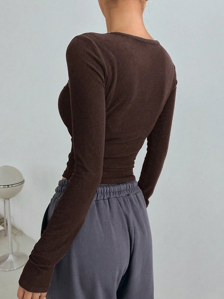 Solid Crop Tee,Fall Clothes Long Sleeve Women Tops