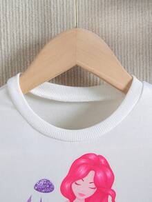 SHEIN Chica Joven Vestido sudadera con estampado de sirena bajo con fruncido - Blanco - Ver 3