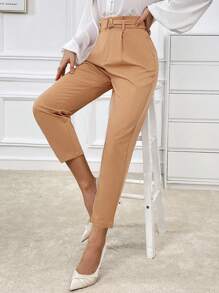 SHEIN Privé High Waist Belted Pants - Brown - View 3