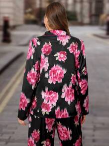 SHEIN Clasi Plus Floral Print Satin Blazer - Multicolor - View 2