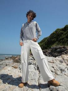 In My Nature Mountain Embroidery Half Zip Outdoor Sweatshirt - Grey - View 4