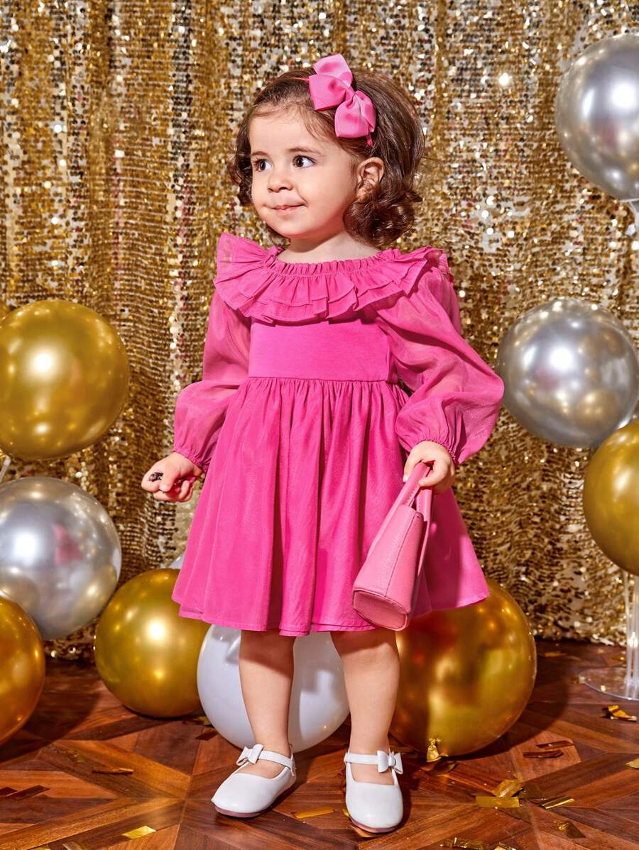SHEIN Baby Girl Ruffle Trim Dress - Pink - View 1