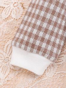 SHEIN 女嬰格子圖案前蝴蝶結夾克&半身裙 - 卡其色 - 查看 4