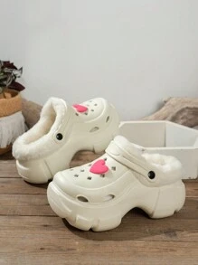 Giày lông cổ tròn màu đỏ mùa thu đông, giày đế bằng giữ nhiệt ấm áp, dép xăng đan thời trang ngoài trời màu trắng đơn giản, dép bít mũi đế EVA siêu dày thoải mái và đa năng. - trắng - Xem 1