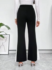 SHEIN Privé Contrast Side Seam Flare Leg Pants - Black and White - View 2