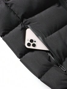 Men 1pc Zipper Front Vest Padded Coat - Black - View 4