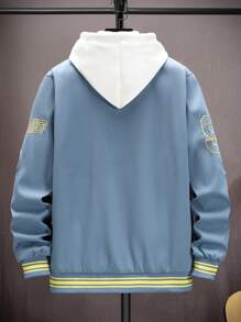 Manfinity Homme Men Letter Graphic Striped Trim Bomber Jacket Without Hoodie - Blue - View 2