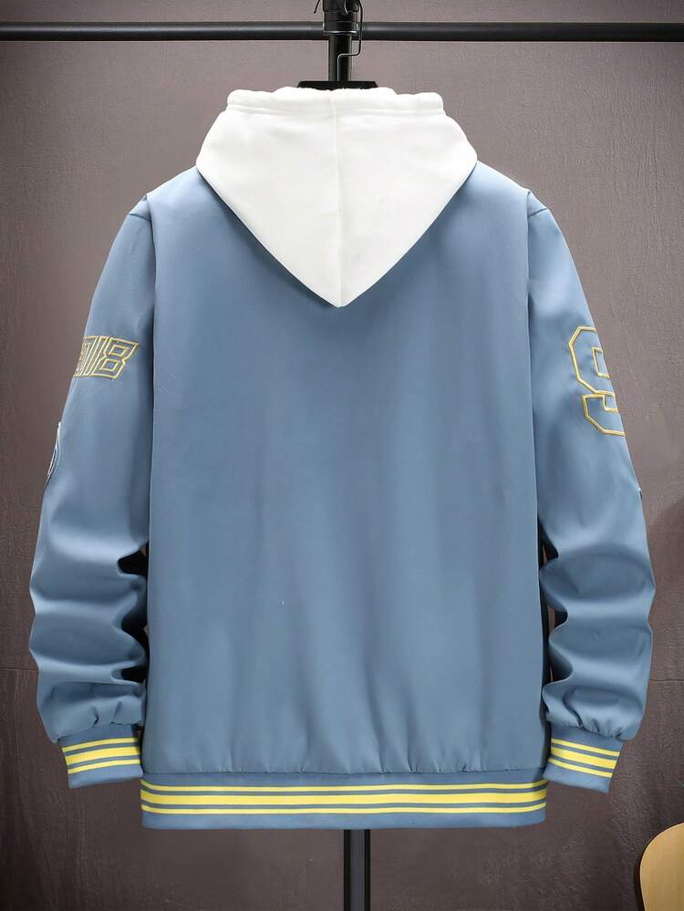 Men Letter Graphic Striped Trim Bomber Jacket Without Hoodie