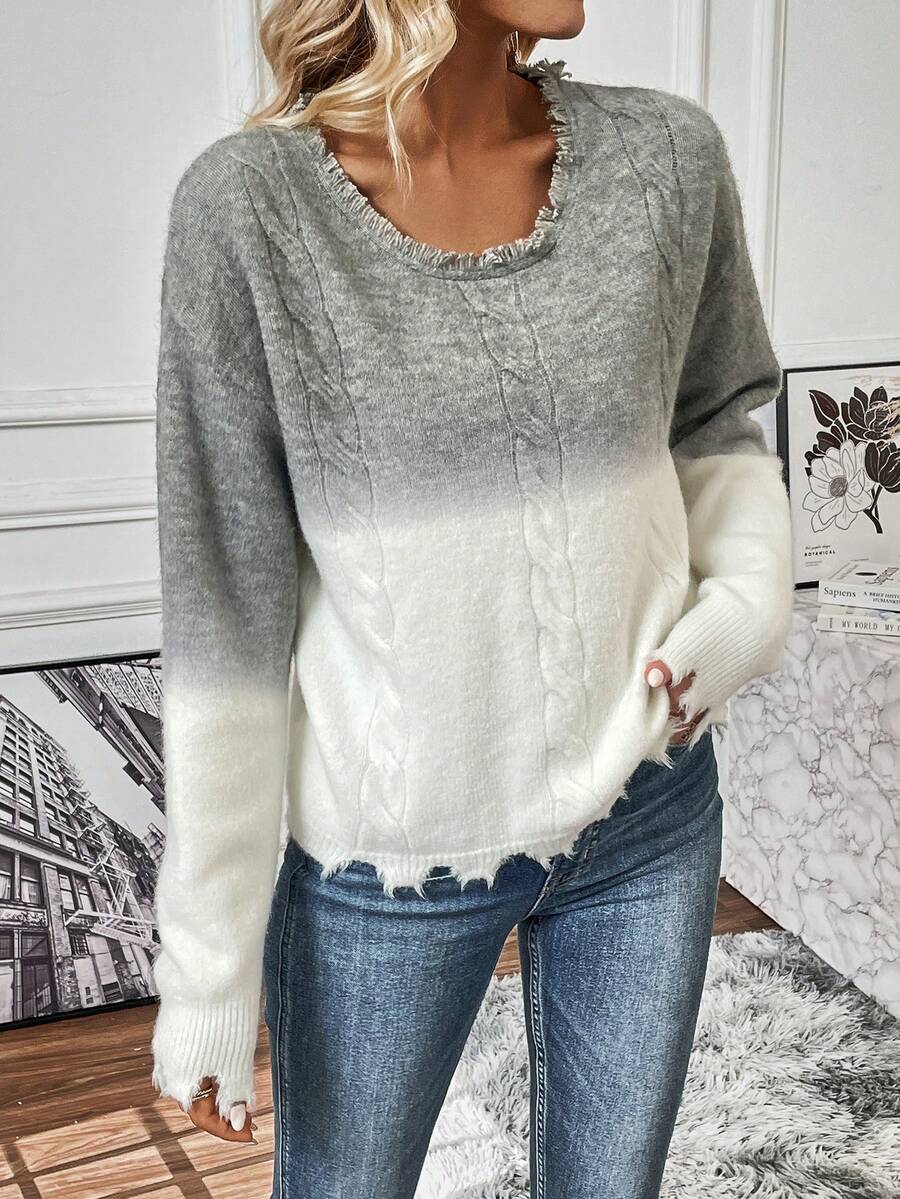 SHEIN Frenchy Bóng Thả vai Áo len Distressed - Nhiều màu - Xem 1