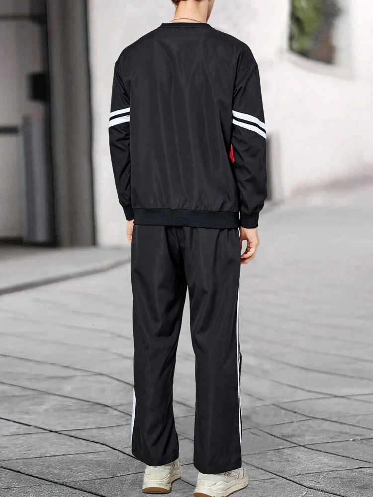 Men Letter Graphic Contrast Tape Sweatshirt & Pants