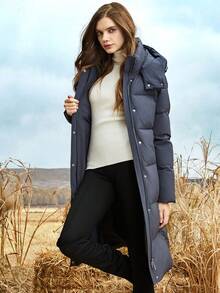JAZZEVAR Solid Zip Up Hooded Padded Coat - Grey - View 5
