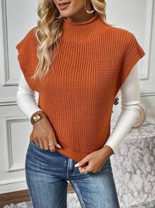 SHEIN LUNE 1pc Mock Neck Sweater Vest - Redwood - View 3