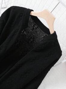 SHEIN LUNE Áo len cardigan thiết kế đơn giản cho ngày Halloween - màu đen - Xem 3