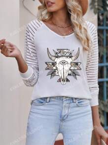 T-shirt Bovins & Imprimé Géométrique Manches Raglan