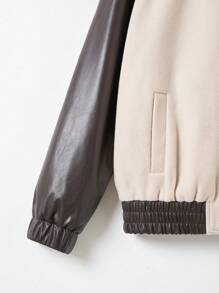 SHEIN EZwear Letter Graphic Contrast Raglan Sleeve Jacket - Multicolor - View 3