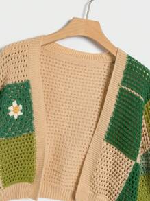 Flirla Plus Plaid & Floral Pattern Drop Shoulder Duster Cardigan, For Winter Fall Cloth For Women Autumn - Multicolor - View 4