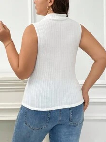 SHEIN Frenchy Plus Mock Neck Ribbed Knit Tank Top - White - View 2