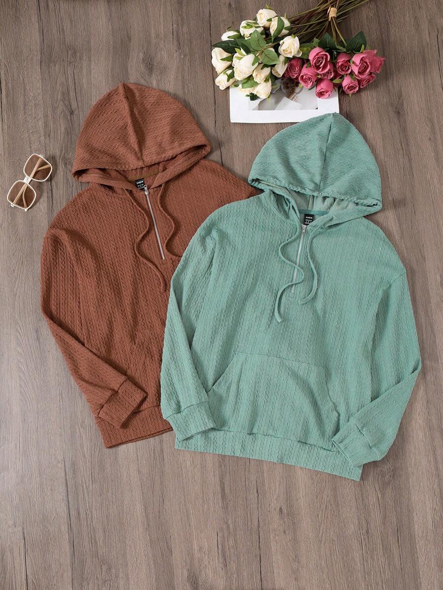 SHEIN LUNE 2 piezas Capucha con bolsillo de canguro con cordón - Multicolor - Ver 1