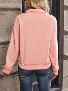 SHEIN LUNE Chất rắn Thả vai Áo nỉ - Hồng - Xem 2