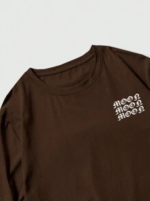 ROMWE MEN Street Life Camiseta gráfica con eslogan para hombres, escuela - Marrón Chocolate - Ver 5