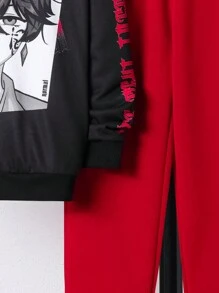 Cậu bé Tween Đồ họa chữ và số Áo Hoodie & Quần thể thao - màu đen - Xem 5