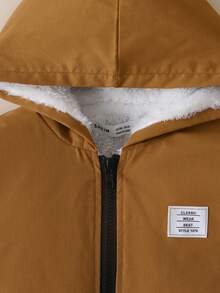 SHEIN 男小童字母補丁細節毛絨內襯連帽外套