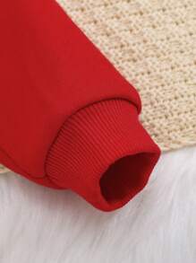 SHEIN 女嬰字母圖案加絨內裏運動衫 - 紅色 - 查看 5