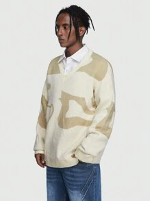 ROMWE MEN Street Life 男士圖形圖案V領套頭毛衣 - 彩色 - 查看 5