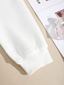 SHEIN EZwear 聖誕圖案加絨內裏運動衫 - 白色 - 查看 4