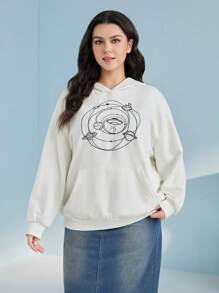 Mulvari Plus Planet Print Drop Shoulder Hoodie