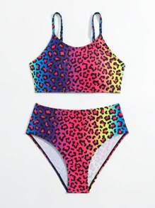 Tween Girl 渐变豹纹比基尼套装 夏日海滩 - 彩色 - 查看 5