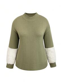 Calvaya Áo len chui đầu vai rộng phối họa tiết lông mềm mại, thích hợp cho mùa thu đông. - Màu xanh Ô liu - Xem 5