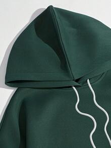 SHEIN EZwear Slogan Graphic Drawstring Thermal Lined Hoodie - Green - View 5