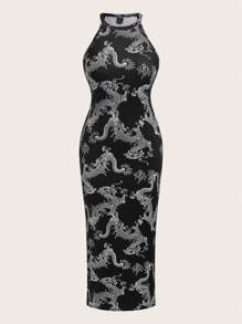 SHEIN ICON In Toàn bộ Halter Neck Váy bodycon - màu đen - Xem 1