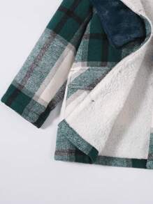 SHEIN Young Boy Plaid Double Breasted Overcoat & Scarf,In Fall/Winter