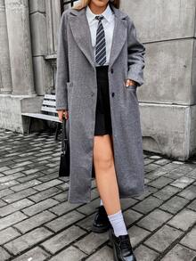 Flirla Hơn Cổ áo Ngực đơn Áo khoác - Xám - Xem 6